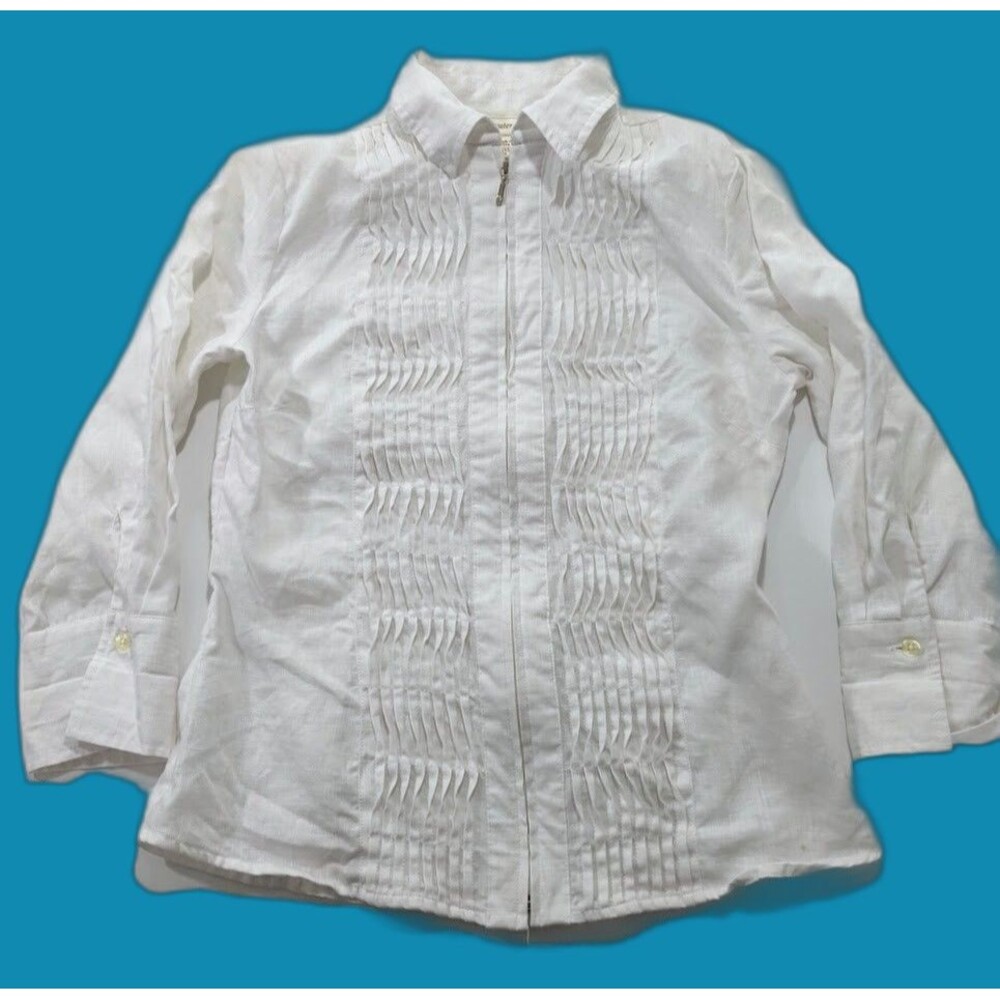 Coldwater Creek Petite XS 100% Linen White Zip Jacket Blouse Beach
